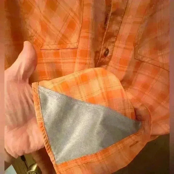 Orvis MEN Short Sleeve Woven Shirt - Orange Plaid - Size Large - Picture 8 of 10